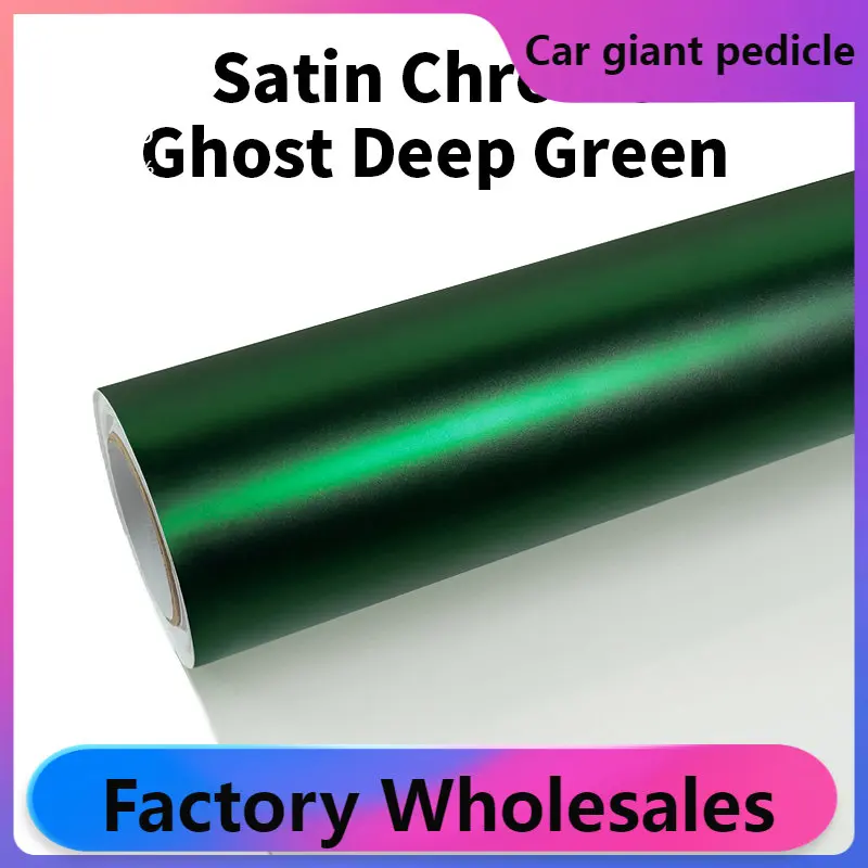 Highest quality Satin Ghost Deep Green Vinyl Wrap film wrapping bright 152*18m quality Warranty covering voiture (PET Liner )