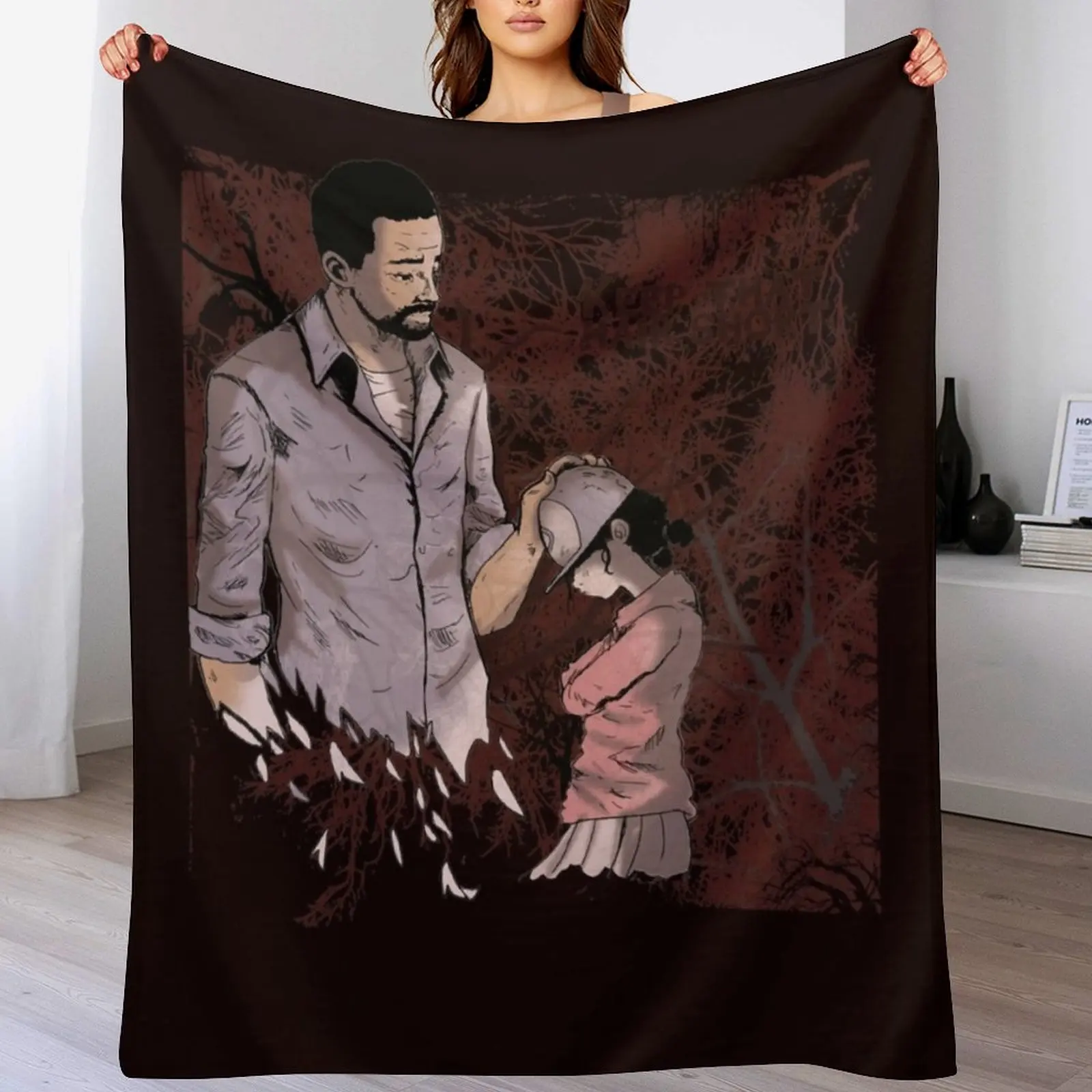 Walking Dead Lee and Clementine Throw Blanket Personalized Gift For Baby Beach Blankets