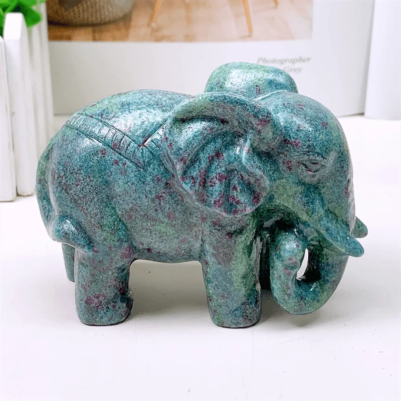 Natural Ruby Sapphire Elephant Carving Statue, Animal Ornament, Home Art, Collectible Gift, 1Pc