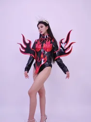 Red Flame Armor Bodysuit Pole Dance Leotard Evening Party dresses drag costume gogo sexy festival show Birthday Special Ocassion