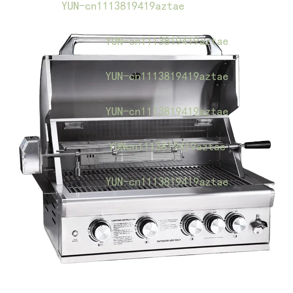 Premium 304 Stainless Steel Outdoor Grill Kitchen Built-in Tabletop Gas Charcoal Double Use Stove BBQ Grill with Rotisserie