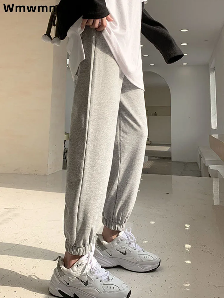 Pantaloni larghi alla caviglia con lacci a vita alta Pantaloni sportivi larghi alla moda in vita elastica Pantaloni da jogging dritti casual da donna