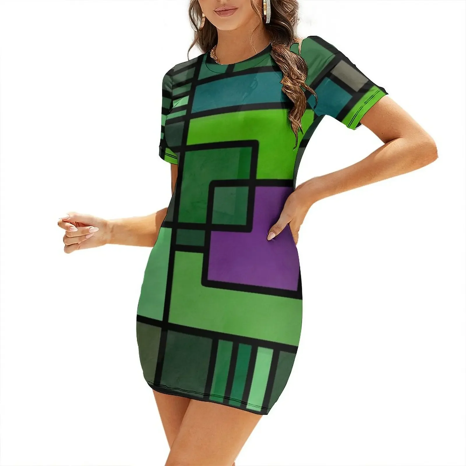 

Shades of green Short-Sleeved Dress summer women's suit summer clothes women evening dress Casual dresses Dress