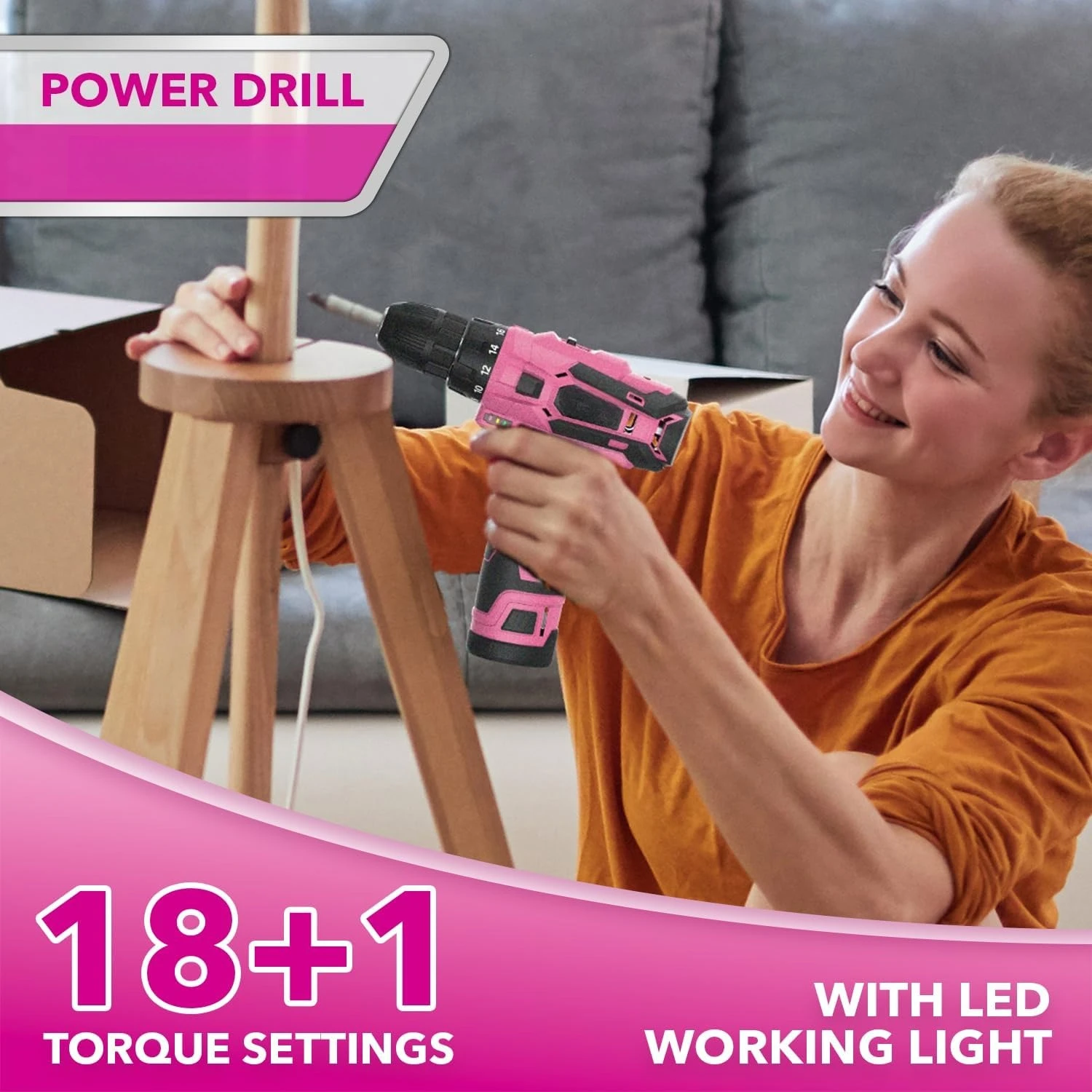 

Pink Household Power Tool Combo for Women(3-Tool), 12V Lightweight Cordless Drill with Battery x2, Impact Driver·New Popularity