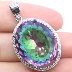 Buy 5 Get 1 Free 37x22mm Big Gemstone Fire Rainbow Violet Topaz Violet Tanzanite Smokey Topaz CZ Mens Dating Silver Pendant
