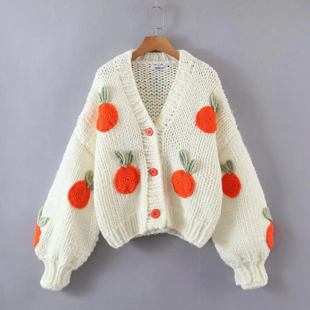 

Women's Sweet Loose Knitted Coat Street Fashion Hand Crocheted Sweater for Autumn Winter European American Style