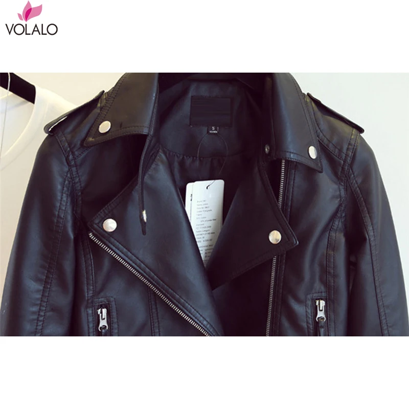 SUSOLA Women Autumn Leather Jacket Moto Biker Motocycle Female Outwear Classical Faux Leather Coat Black Turn-down Collar