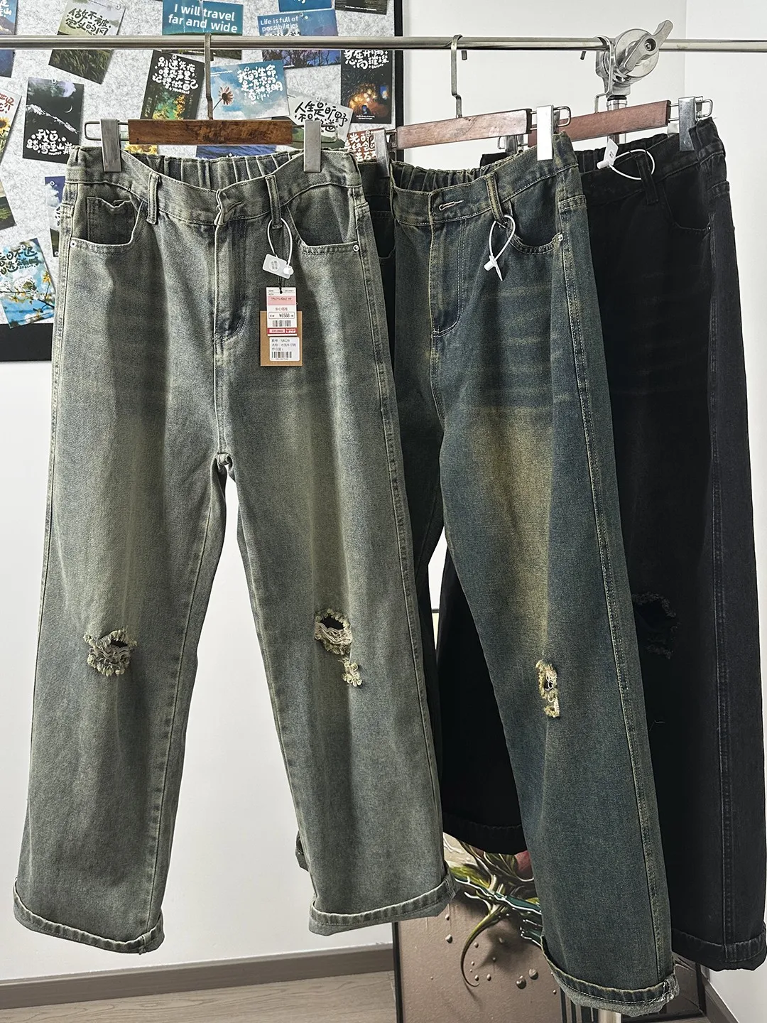 

Retro Waed Loose Straight Leg Casual Men's Jeans Trendy New Arrival Summer Long Pants Classic Blue Color No Brand Registered