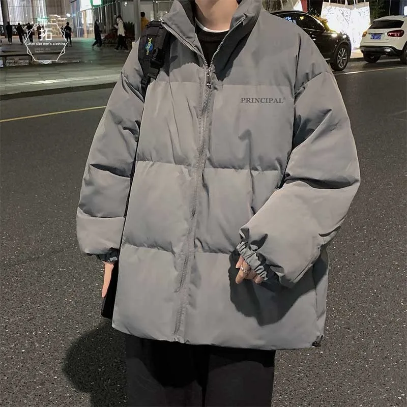 

Retro American Thiened Cotton Jaet Men's Winter Warm Bread Sle Coat Trendy Print Casual Loose Fit Big Size Polyester