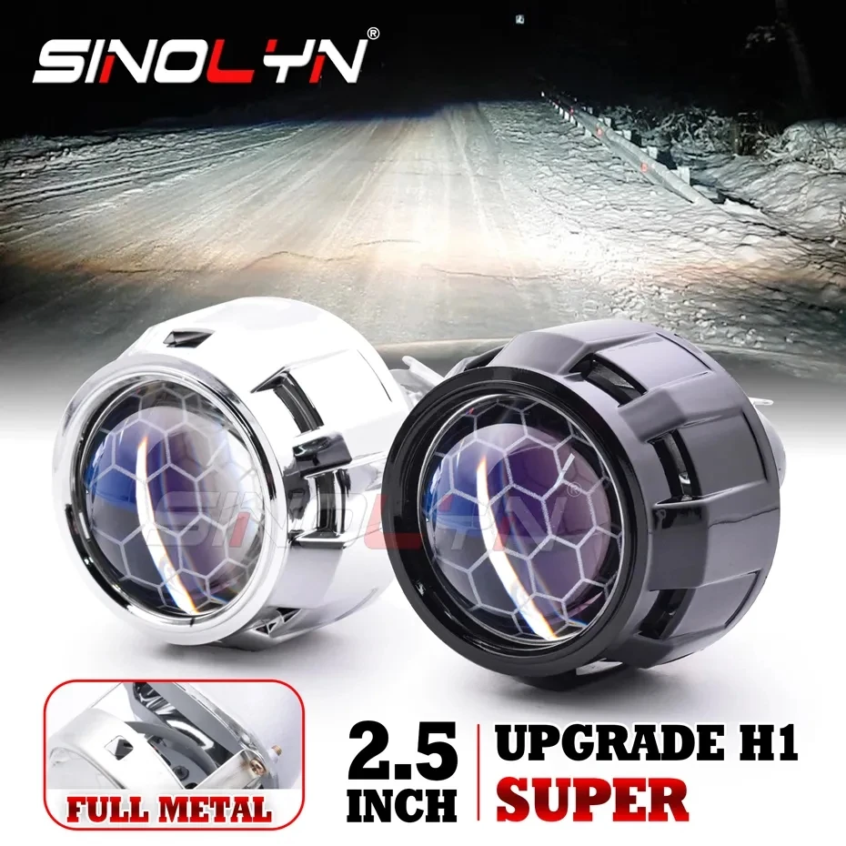 Sinolyn 2.5 Inch Bi Xenon Projector Lenses For H7 H4 Headlights Honeycomb Etching Automobiles Motorcycles Car Lights Headlamp