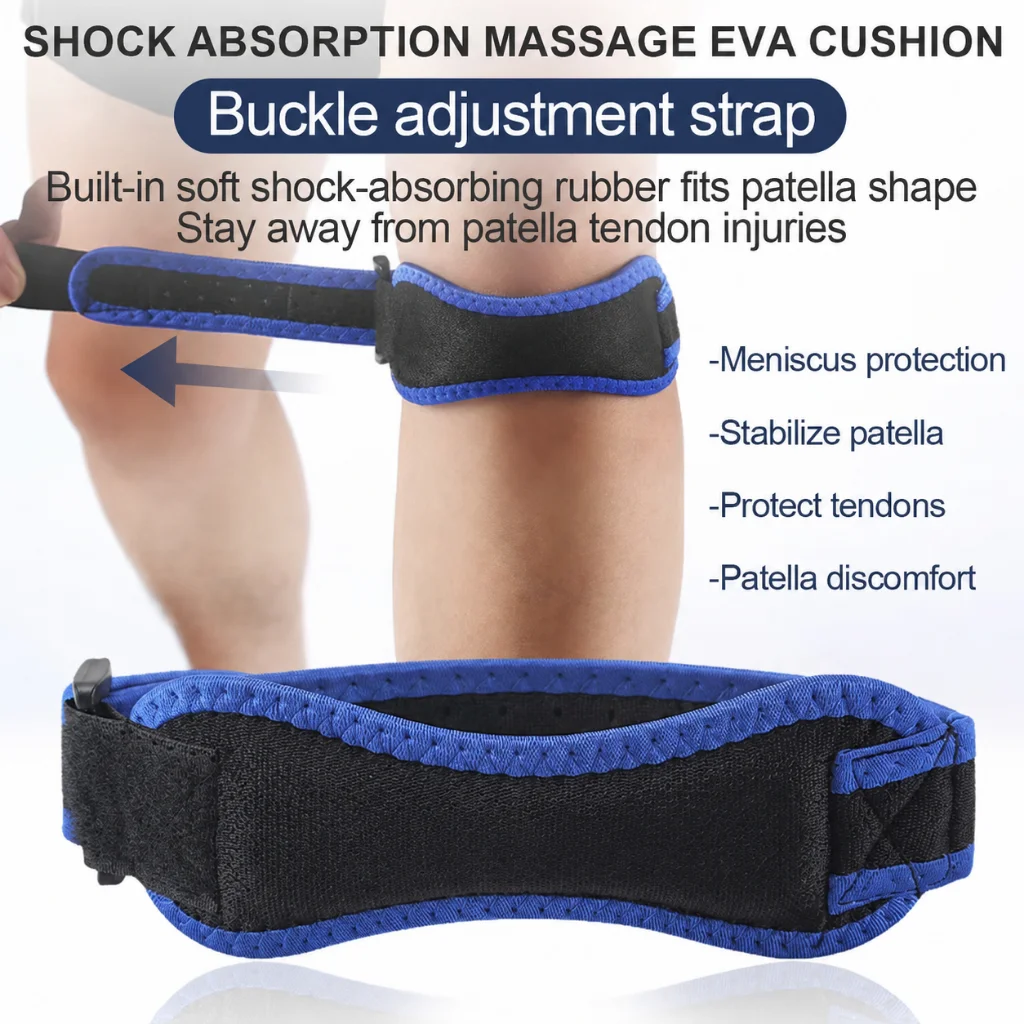 Adjustable Knee Patellar Tendon Support Strap Band with Sports Pads Brace for Running - Comfortable Patellar Support Brace Pads