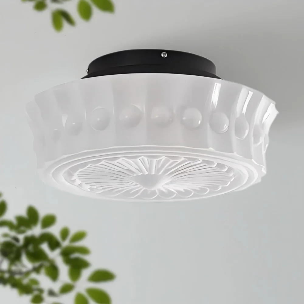 Vintage Glass Ceiling Light Creamy French Style Ceiling Light Living Room Bedroom Corridor Entryway Decoration Atmosphere Light