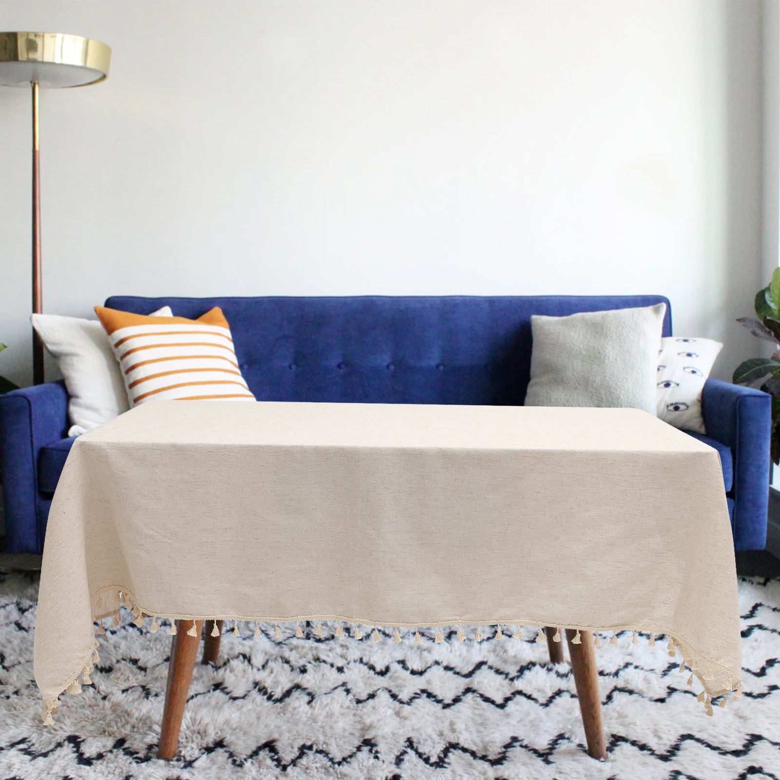 

Solid Color Fringed Tablecloth Bamboo Weave Material Elegant Dining Room Decorative Cloth for Parties and Home Use