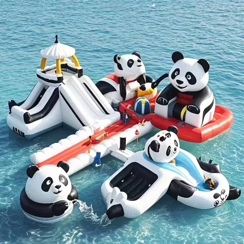 Large Commercial Inflatable Water Park with Water Slide Floating inflatable castle on water