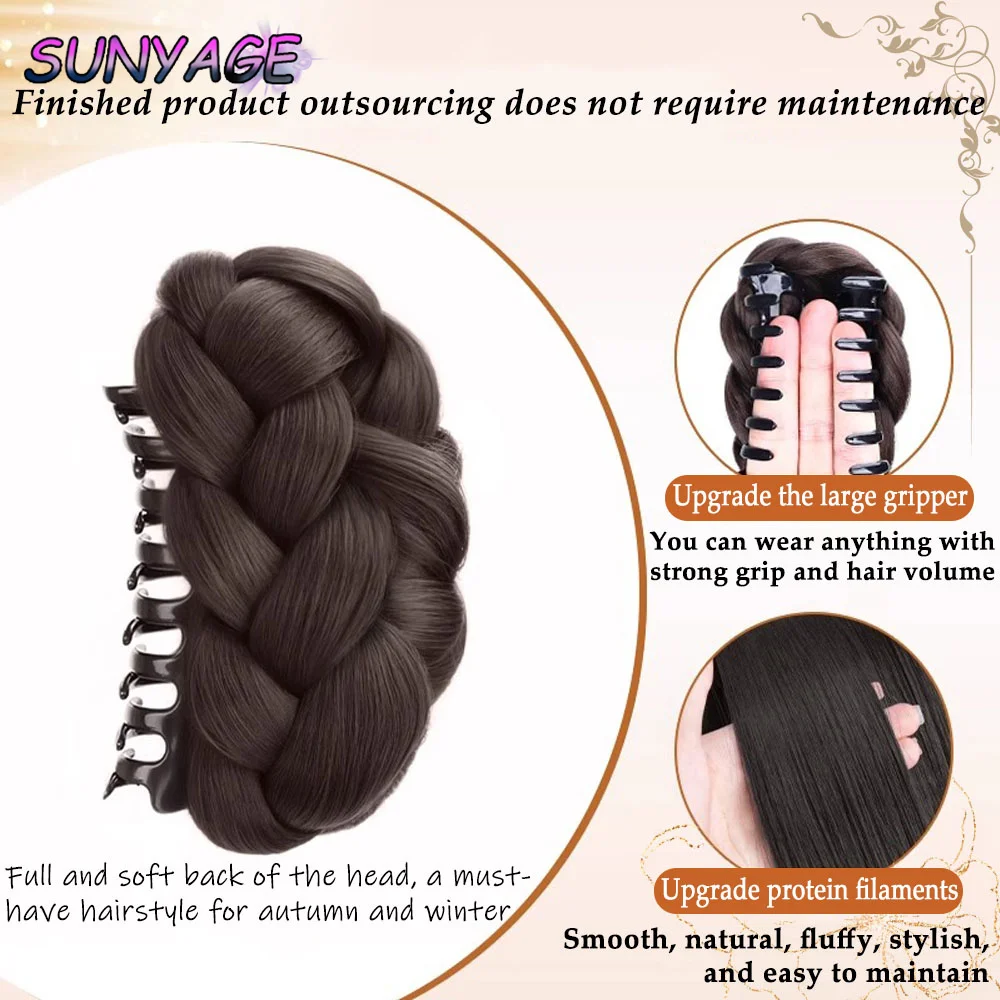 SUNYAGE كعكة الاصطناعية قطعة شعر مخلب كليب ذيل حصان ملحقات Scrunchie على غرار كسول زهرة برعم كعكة Chignon متموج مجعد ذيل حصان #4