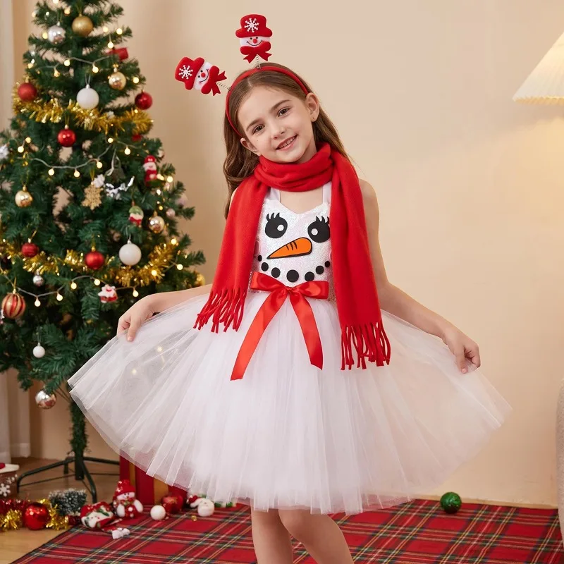 Kids Christmas Snowman Costume Girls Frozen Olaf Cosplay Dress Christmas Stage Performance Xmas Party Fancy Dress Up Costume