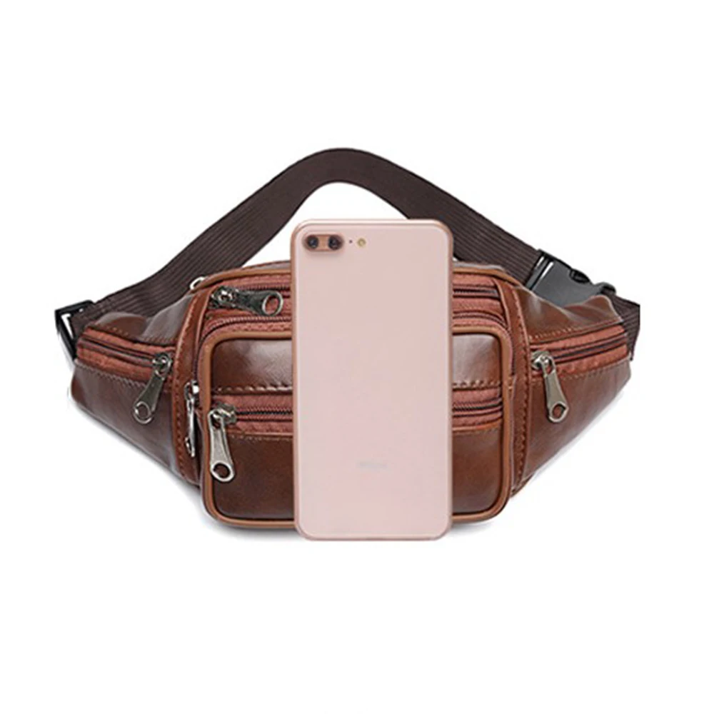 2024 Men\'s Waist Pack Genuine Leather Waist Belt Bag Male Artificial Leather Fanny Pack Fashion Luxury Small Shoulder Bags