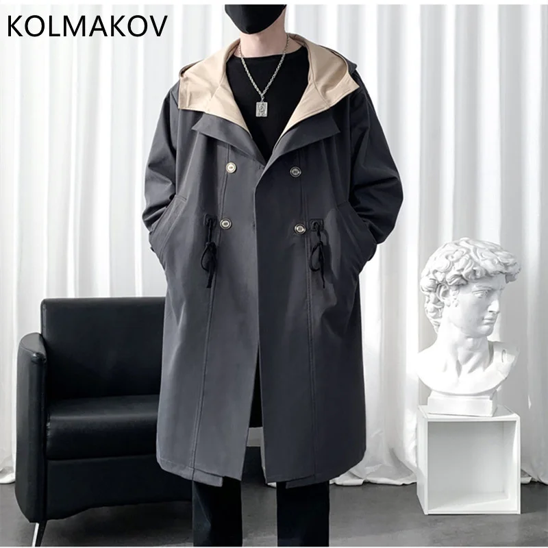 

2024 spring Long style coat men's High quality casual trench coat,casual hoooded jackets men,Men's Clothing Windbreakers FY62