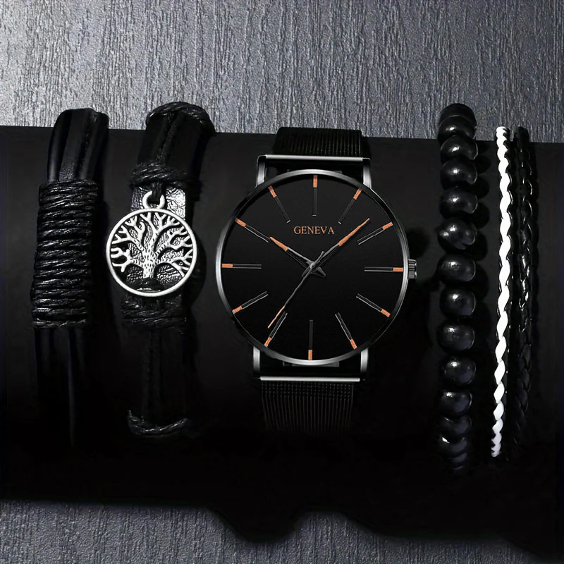 5Pc Men's Quartz Watch, Gifts For Parties, Valentine's Day, New Year's Day, Halloween, And For Friends And Family
