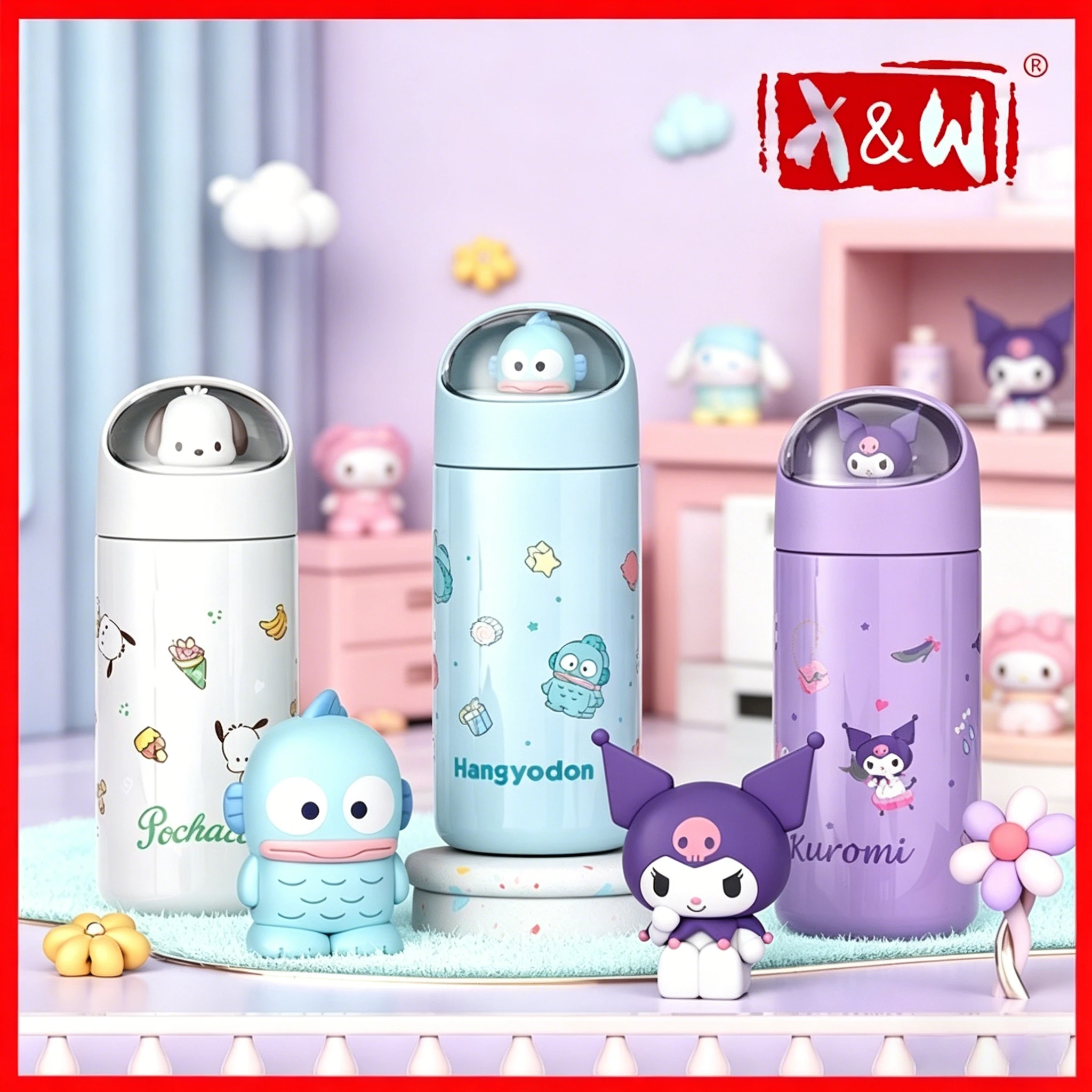 X&W 350ML Sanrio Series Thermos Cup 316 Stainless Steel Insulated Cup with Hidden Doll Leak-proof Waterbottle for Student Use