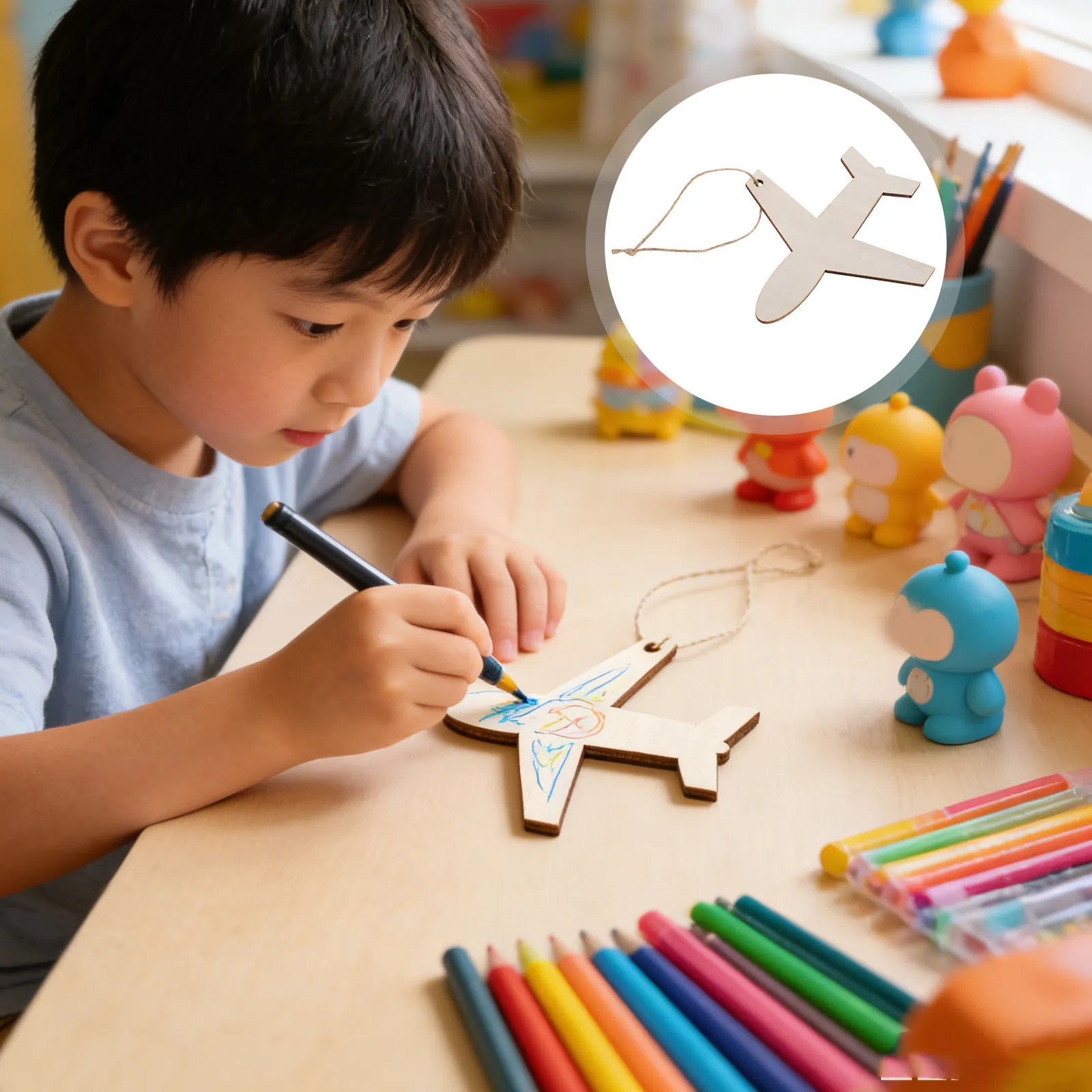 50Pcs Wood Airplane Cutouts 3.9 Inch Unpainted Wooden Plane Silhouettes for Staining Painting Crafts Party Favors Office Desk