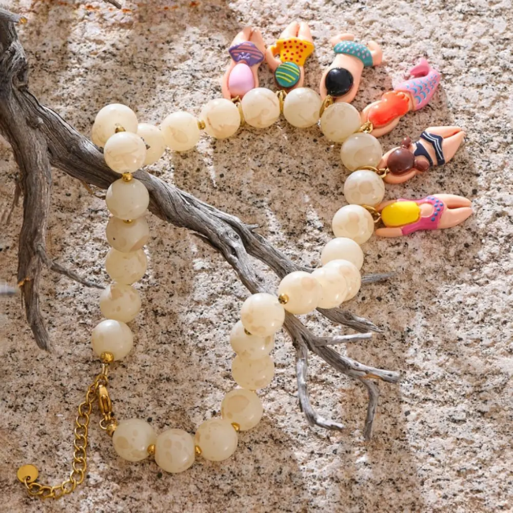 Creative Bikini Doll Necklace Imitation Stone Adjustment Neck Chain Gift Handmade Beads Chain Necklace Accessories Gift