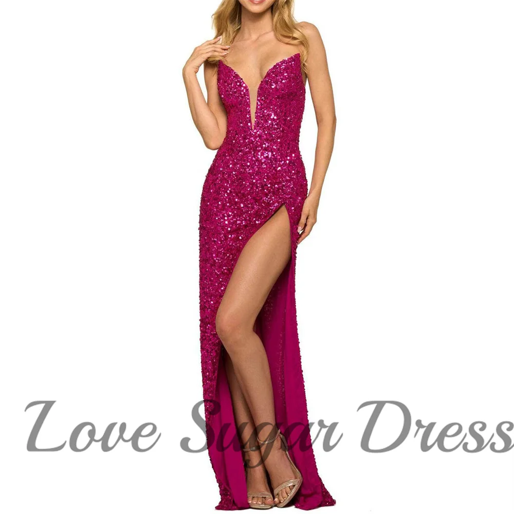 

Sexy Deep V Neck Evening Dresses For Women Mermaid Slit Prom Dress Sequin Long Formal Party Gowns vestidos de fiesta