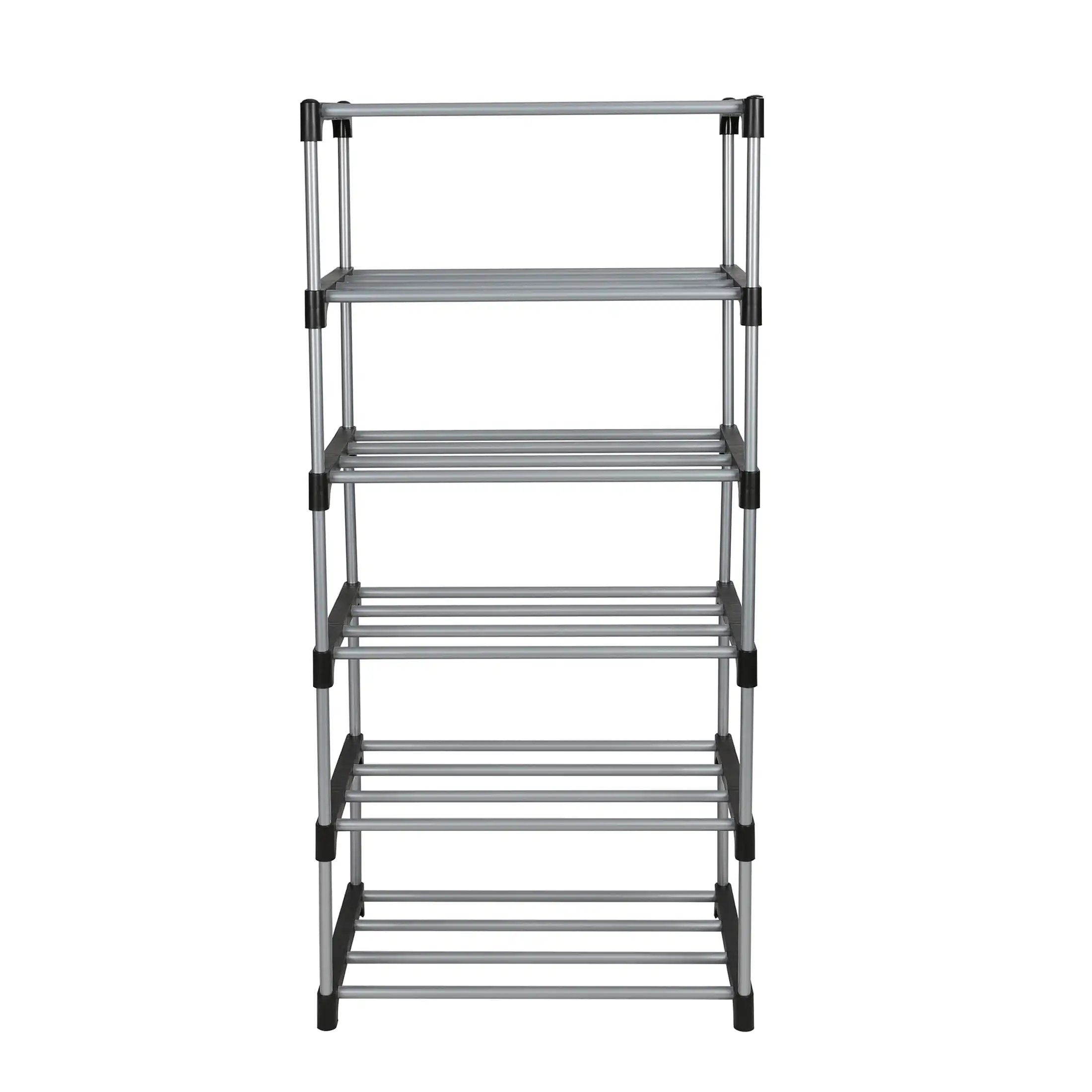 6 Tier Shoe Rack, Black and Silver, 12 Pairs of Shoes, Metal Tubes & Plastic Connectors