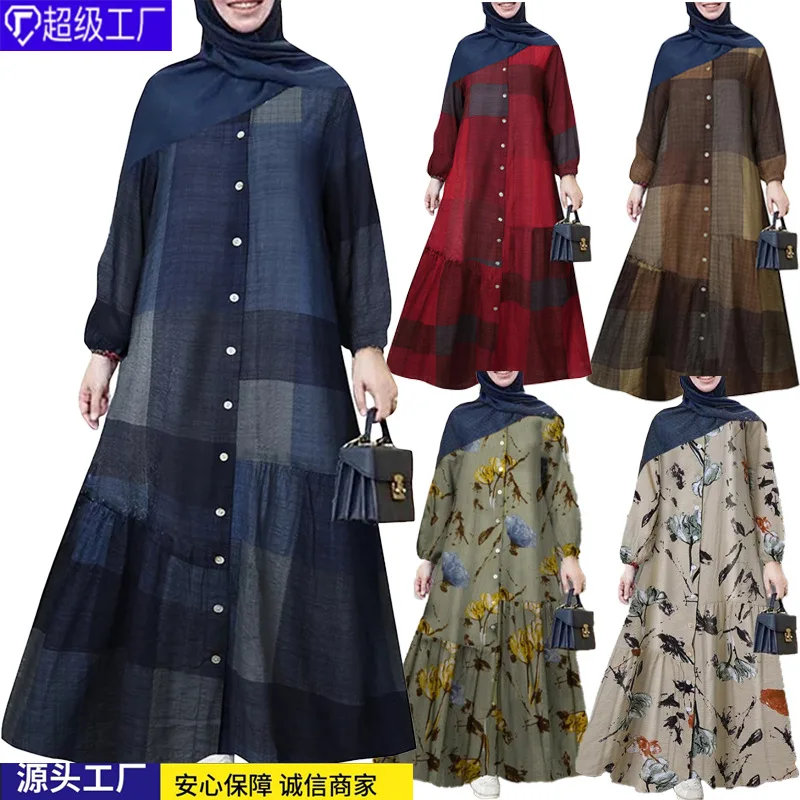 

Мусульманская мода Абая оптовая продажа винтажный мусульманский халат с цветочным принтом повседневное хлопковое платье с длинными рукавами Vestidos