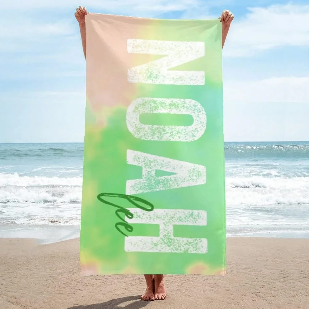 Personalized  Name Signature Style Beach Towel, Customized Towel With Beach Swimming Pool, Summer Fun,  Couple Gift  Corlorful