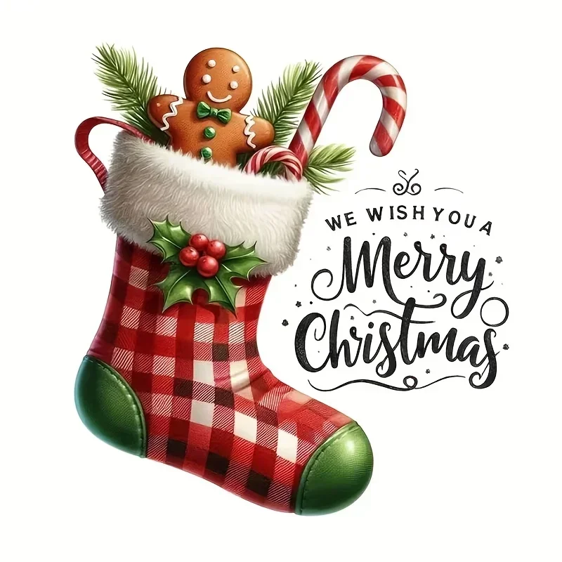 1pc 2D Flat Christmas Stocking Gingerbread Man Vinyl Sticker, Waterproof Decal for Car Motorcycle Window, Holiday Gift