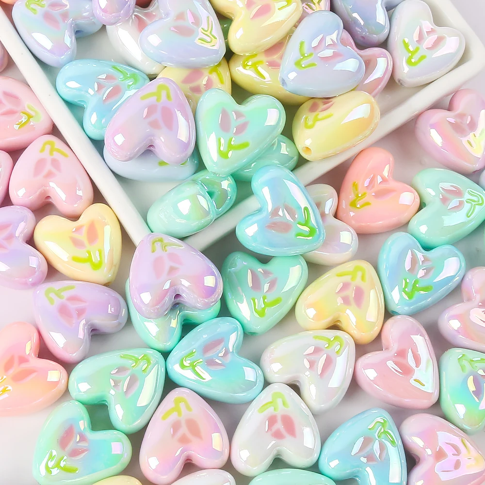 

5pcs Heart Shaped Flowers Candy Color Loose Bead Diy Handmade Necklace Bracelet Cell Phone Chain Supplies For Jewelry