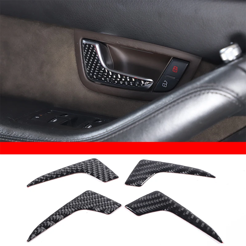 

For 2004-2012 Audi A8 Soft Carbon Fiber Car Door Inner Handle Sticker Car Interior Protection Accessories 4Pcs