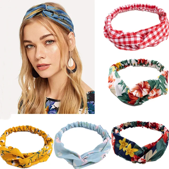 Moda kobiety dziewczęta letnie artystyczne opaski do włosów opaski z nadrukami Vintage krzyżowy turban bandaż bandany opaski do włosów akcesoria do włosów