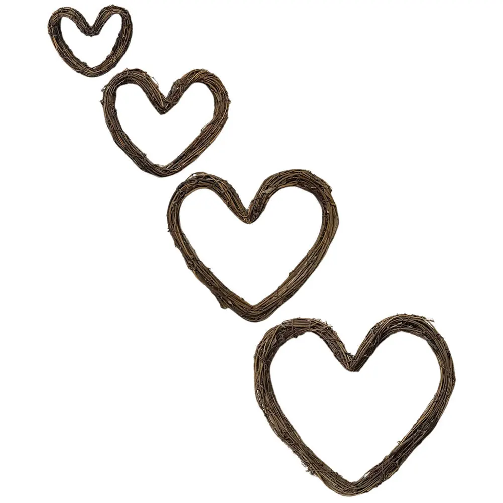 

4Pcs Heart Shaped Rattan Wreath Natural Door Decoration Wall Hanging DIY Craft Frame Garland Wreath DIY Rattan