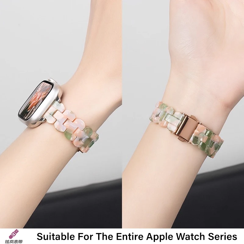 Correa de resina para Apple Watch band 45mm ultra 2 49mm 44mm 40mm 41mm 40 mm pulsera delgada de eslabones glaciar serie iwatch 9/8/7/SE 6 5 4