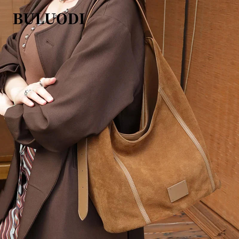 

Autumn and Winter Women's Natural suede leather Tote Bag Female Retro Large Capacity Genuine Leather Shoulder Underarm Bag