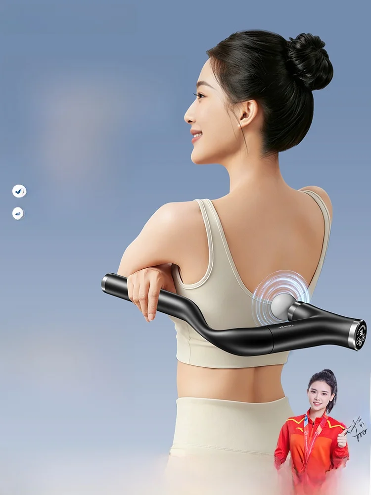 long-handle-bent-head-dual-purpose-fascia-gun-muscle-relaxation-massager-arc-shape-men's-neck-membrane-professional-grade-fit