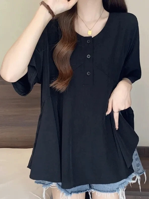 

plus Size 300 Pou Loose Fit round Ne ort Sve T-irt Women Summer Casual European Sle Top Trendy ape Pear...