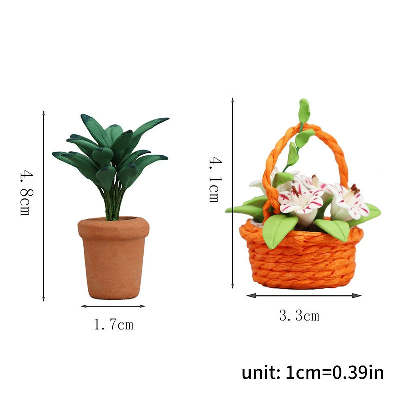 1:12 인형의 집 미니어처 녹색 화분 식물, 백합 꽃 화분, 집 장식 장난감, 정원 장식 액세서리