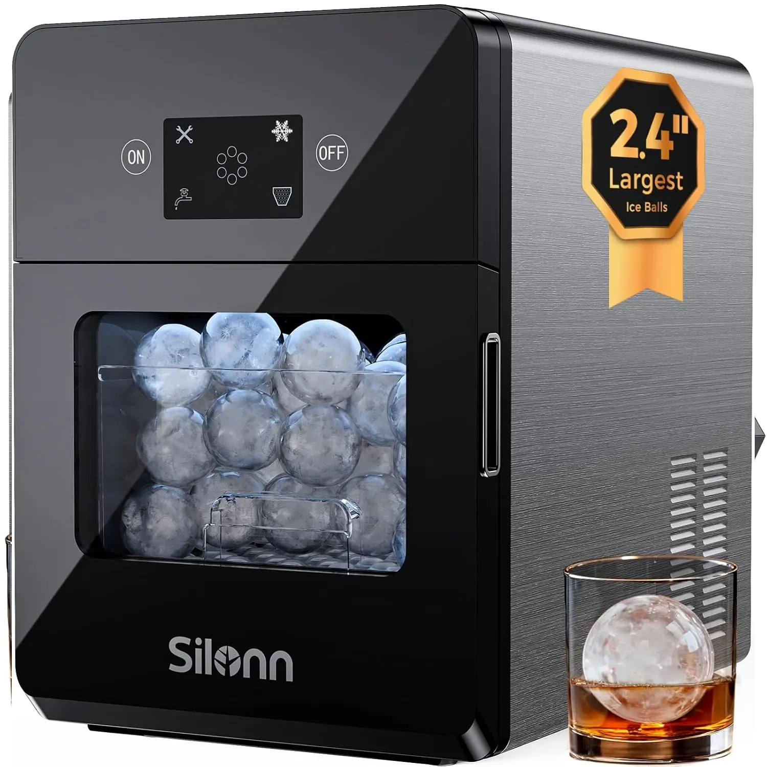 Countertop 2.4-Inch Sphere Ice Maker, Clear Ice Ball Maker Machine with Crystal Sphere and Rapid Sphere Technology, Makes 3 Spheres in 40 Minutes, 100 per Day, Self-Cleaning, Ideal for Whiskey