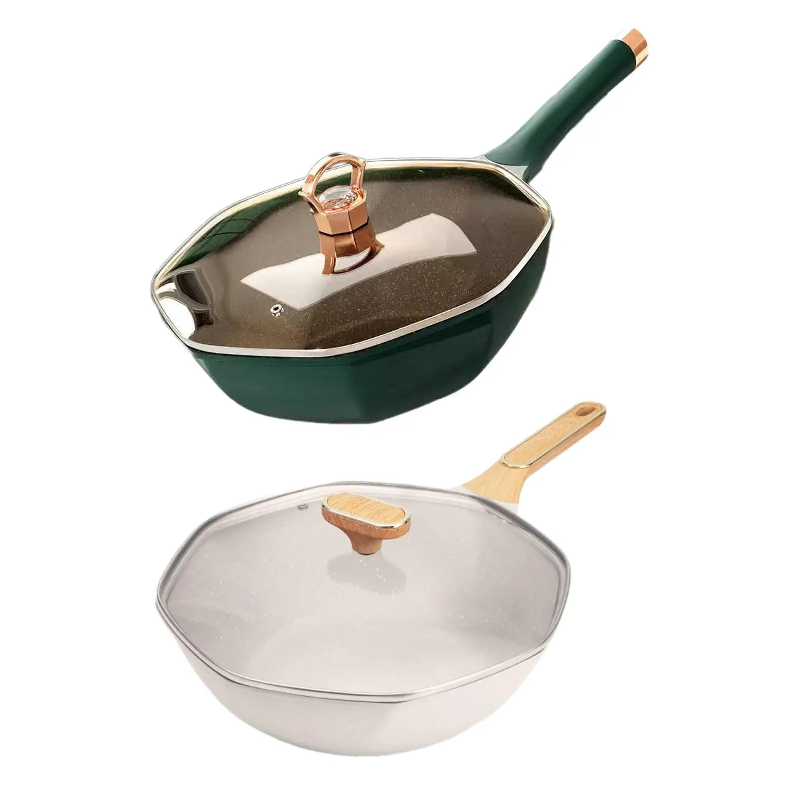 Octagonal Frying Pan Woks Comfortable Grip Cookware Cooking Pan Nonstick Pan for Camping Restaurant Household Meat Dumplings