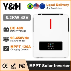 Y&H 6.2KW 4.2KW Hybrid Solar Inverter 48V 24V 220V Pure Sine Wave Inverter MPPT 120A Solar Controller Work Without Battery