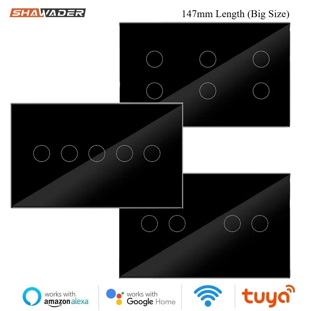 

Shawader 147, Wi-Fi, умный настенный выключатель, стеклянная сенсорная панель, прерыватель 4/5/6Gang, беспроводной пульт дистанционного управления Tuya Alexa Google Home