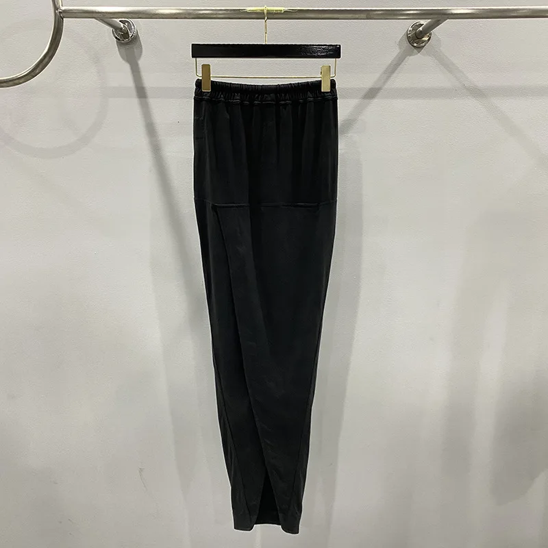HKSH 2026 Spring Summer New Women Skirt Elastic Waisted Drawstring Slim Fit Black Split Pleated Versatile Elegant Skirts HK17524