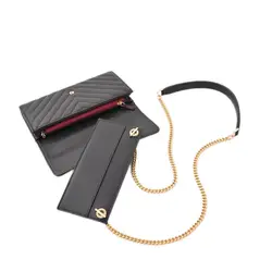 Transformed long wallet single shoulder bag chain black leather shoulder strap liner cross body luxury chain