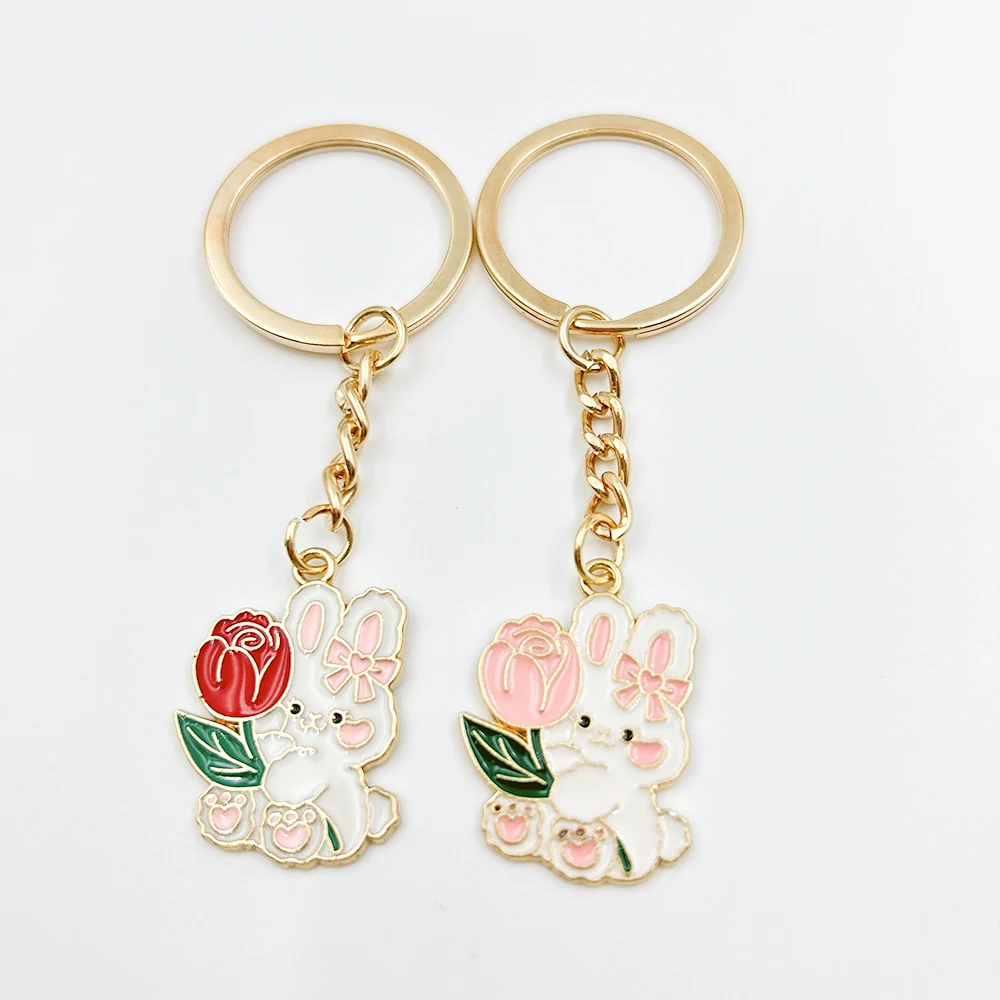 New Fashion Rabbit with Flower KeyChain Key Chain Car Keyring Women Child Gift Jewelry