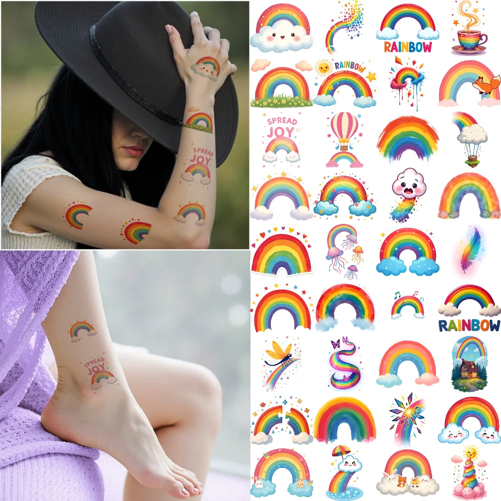 

63pcs Temporary Tattoo Animal Tattoos Cartoon Tattoos Rainbow Tattoos Waterproof Long-lasting Body Stickers For Shoulders