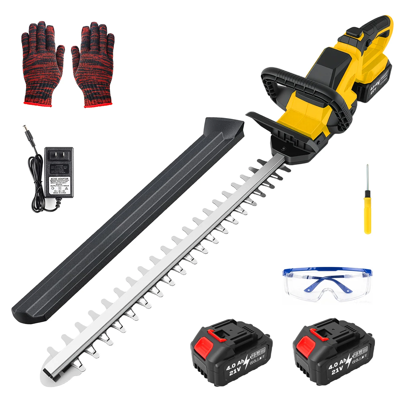 21V Portable Cordless Hedge Trimmer 21-Inch 3000RPM Electric Handheld Shrub Shear 180° Rotating Head With 4000mAh Battery