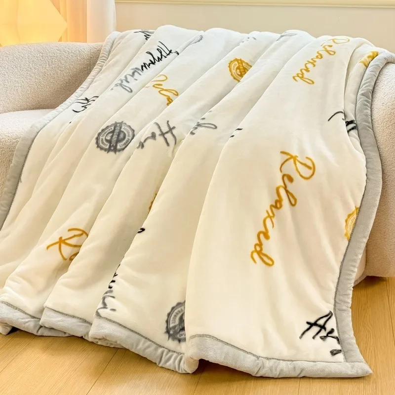 Thickened Double-layer Bed Blanket Fluffy Warm Cover Blanket Sofa for Office Lunch Break Housewarming Gift Flannelette Blankets